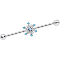 BodyCandy 14G Aqua Gem Snowflake Christmas Industrial Barbell 38mm — main product shot