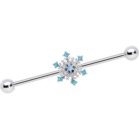 14G Aqua Gem Snowflake Christmas Industrial Barbell 38mm