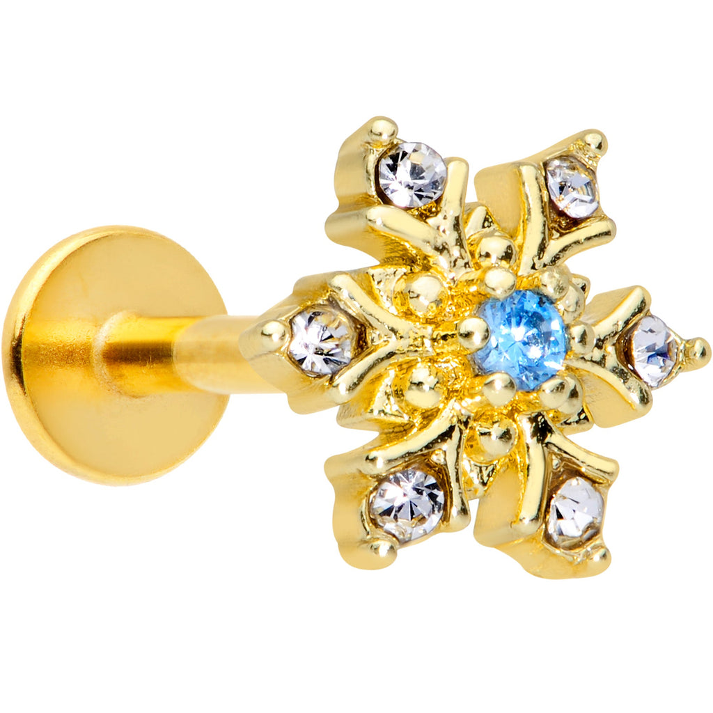 BodyCandy 16G 5/16 Blue CZ Gold Tone Snowflake Christmas Labret Tragus — main product shot