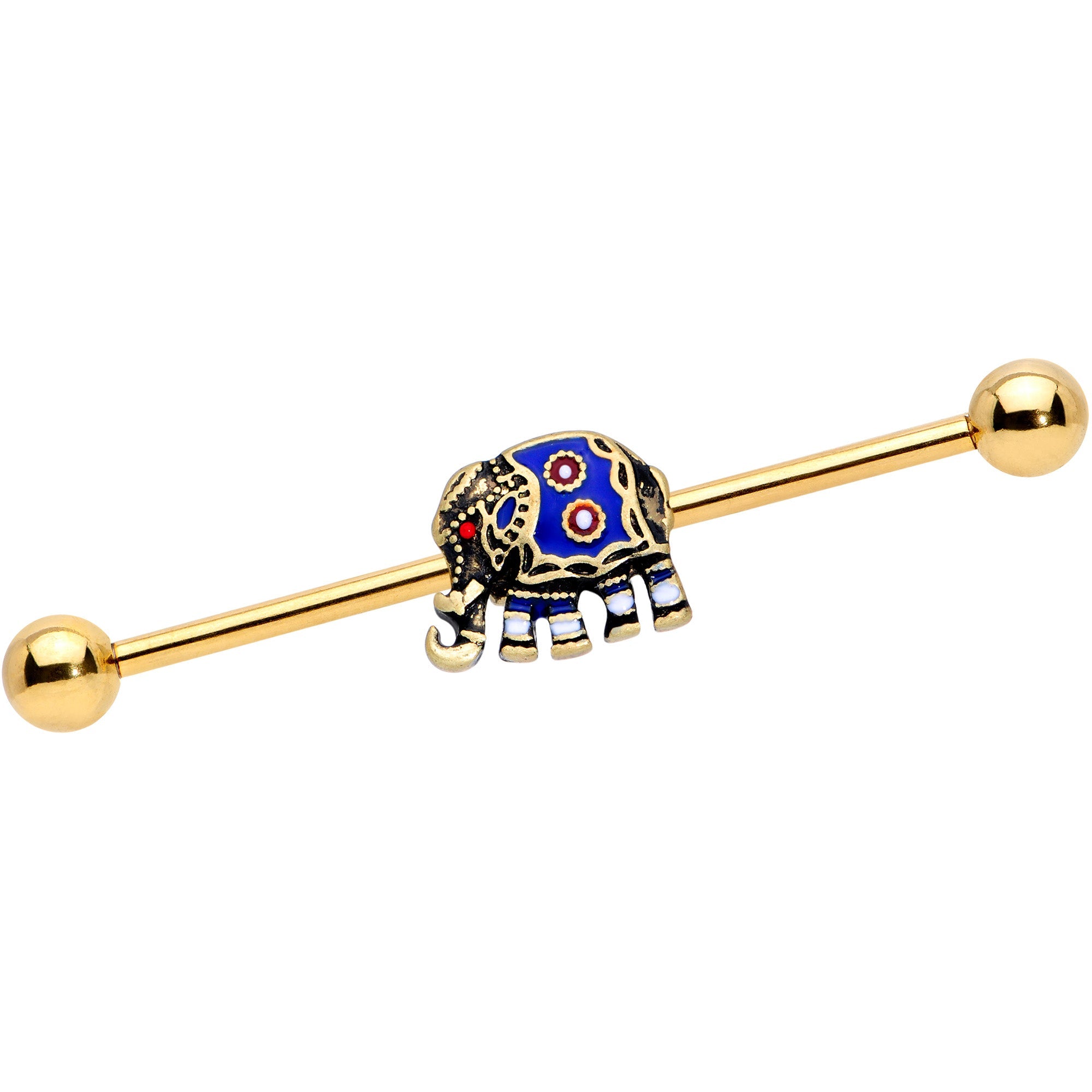 BodyCandy 14G Gold Tone Rococo Elephant Industrial Barbell 38mm — main product shot