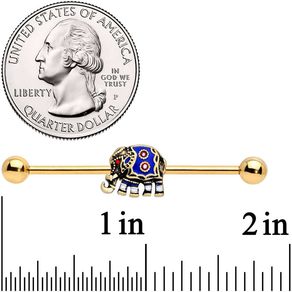 BodyCandy 14G Gold Tone Rococo Elephant Industrial Barbell 38mm — detail close-up