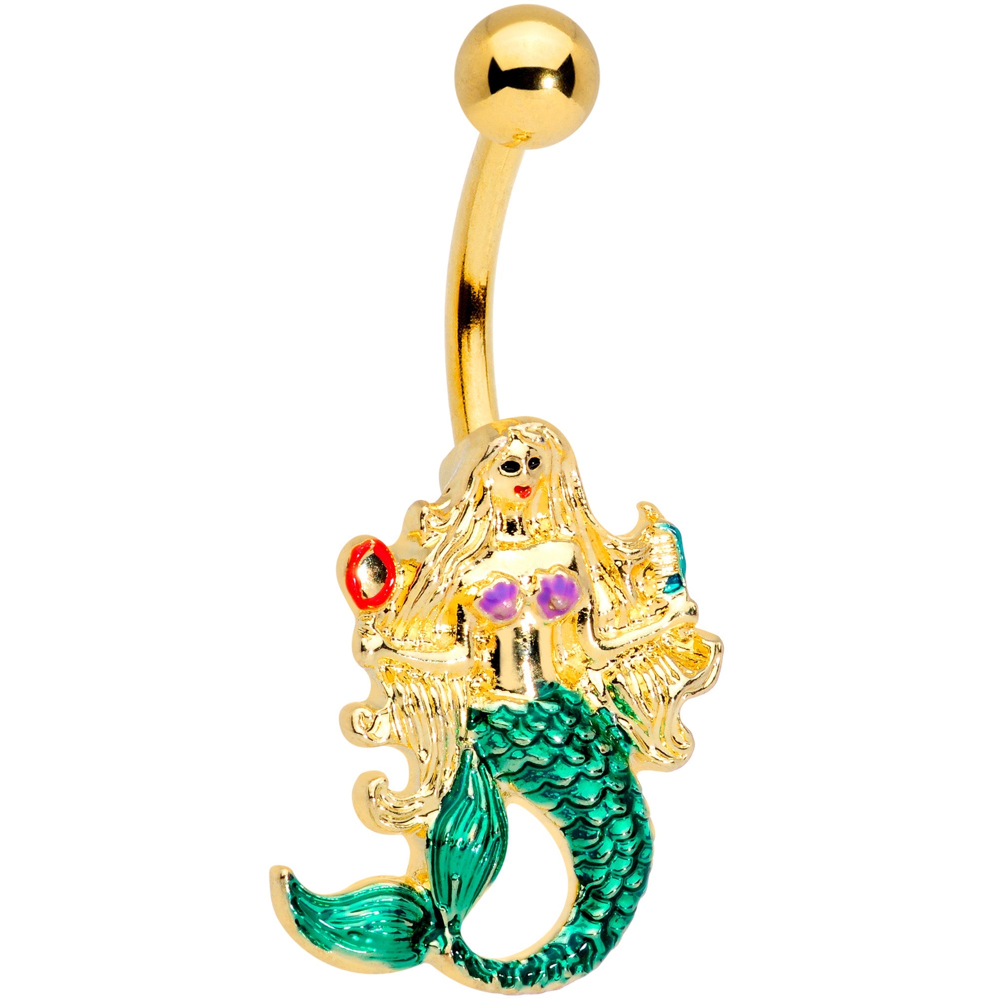 BodyCandy Gold Tone Green Mermaid Belly Ring — main product shot