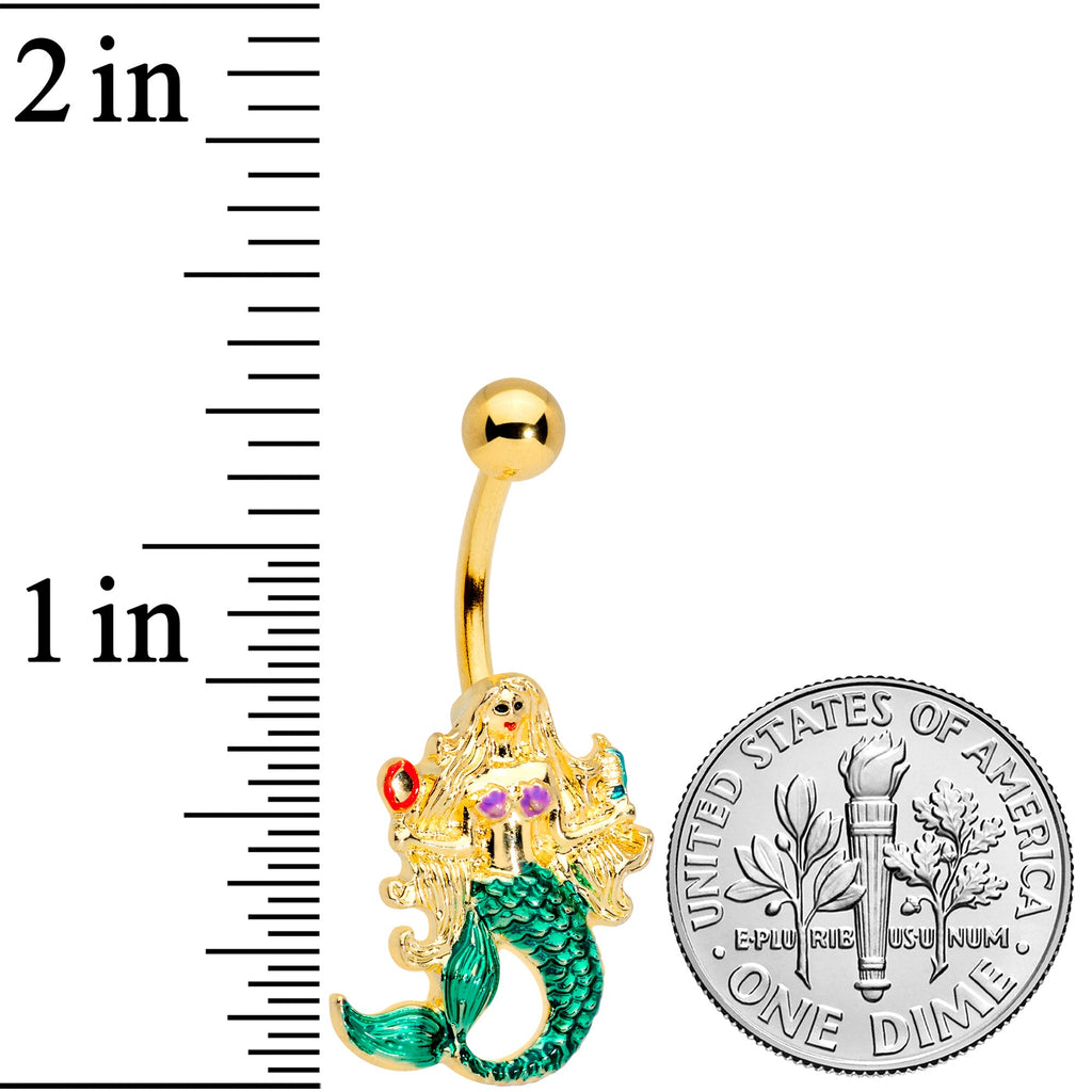 BodyCandy Gold Tone Green Mermaid Belly Ring — detail close-up
