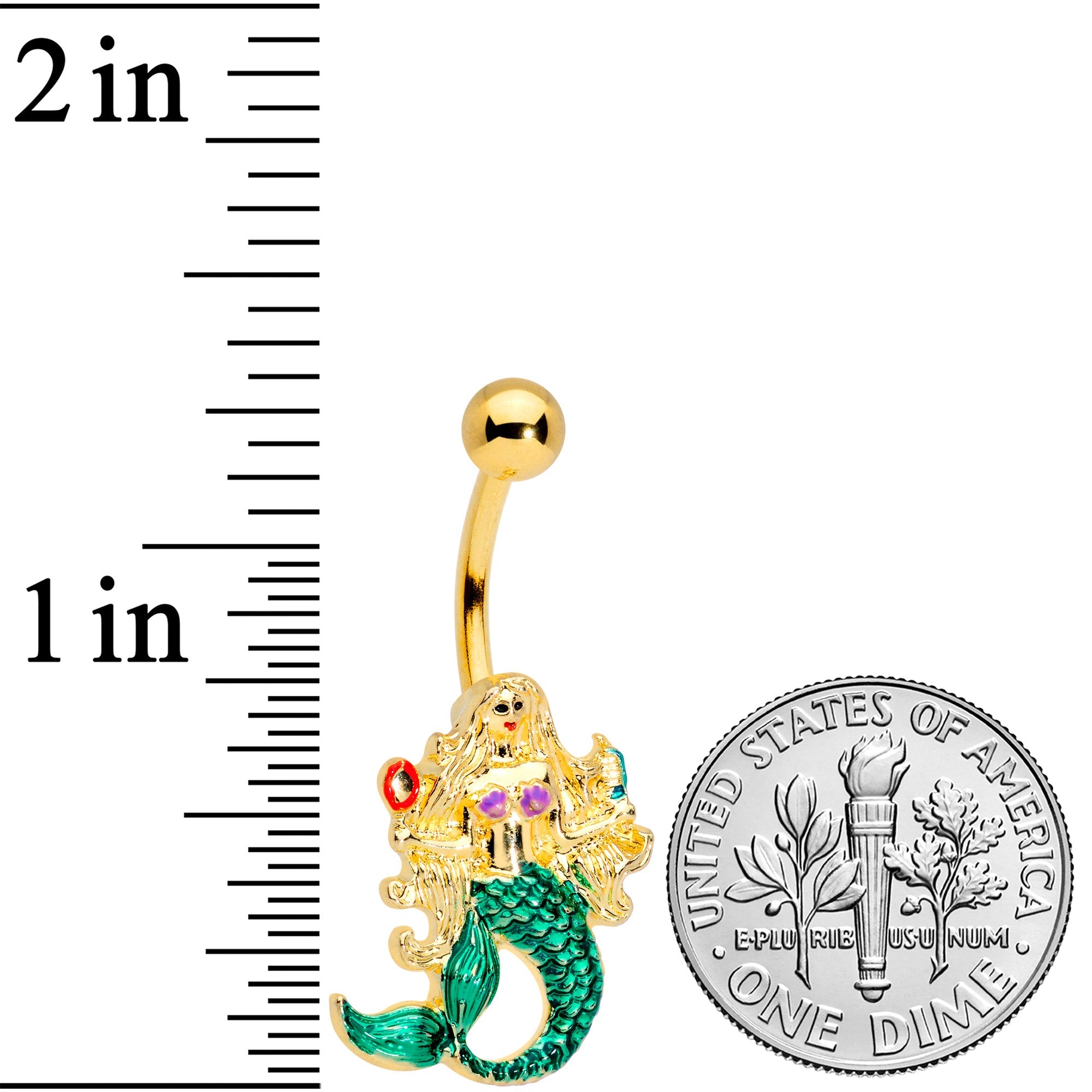 BodyCandy Gold Tone Green Mermaid Belly Ring — detail close-up