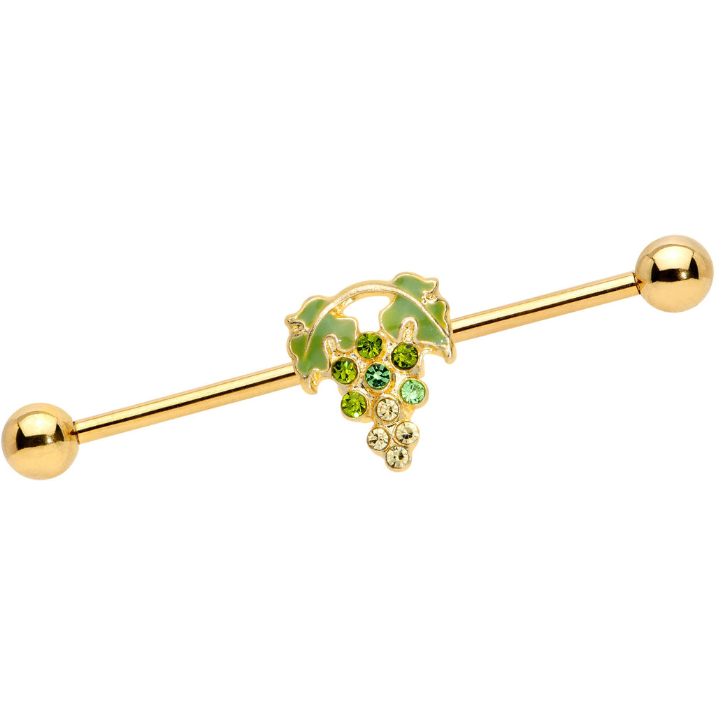 BodyCandy 14G Green Gem Gold Tone Bunch of Grapes Industrial Barbell 38mm — main product shot