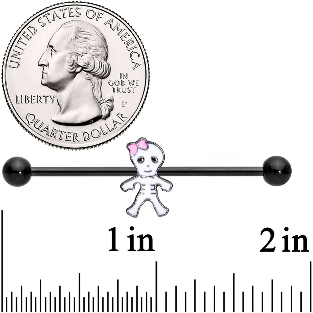 BodyCandy 14G Black Skeleton Girl Halloween Industrial Barbell 38mm — detail close-up