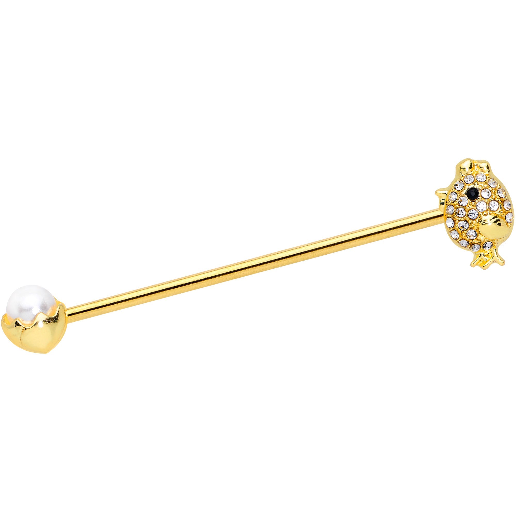 BodyCandy 14G Clear Gem Gold Tone Egg Chick Industrial Barbell 38mm — main product shot