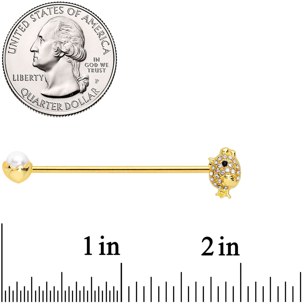 BodyCandy 14G Clear Gem Gold Tone Egg Chick Industrial Barbell 38mm — detail close-up