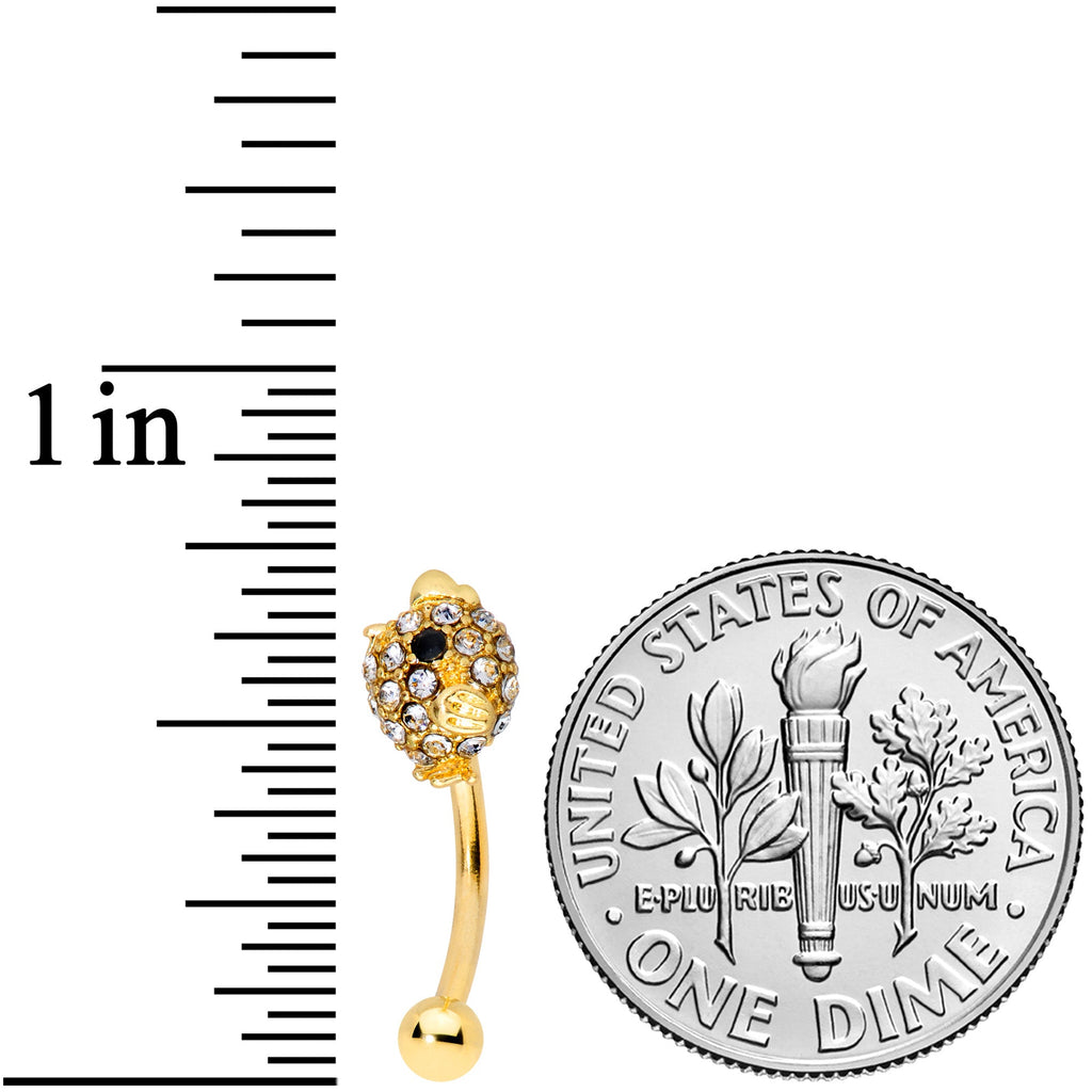 BodyCandy 16G 5/16 Clear Gem Gold Tone Spring Chick Curved Eyebrow Ring — detail close-up