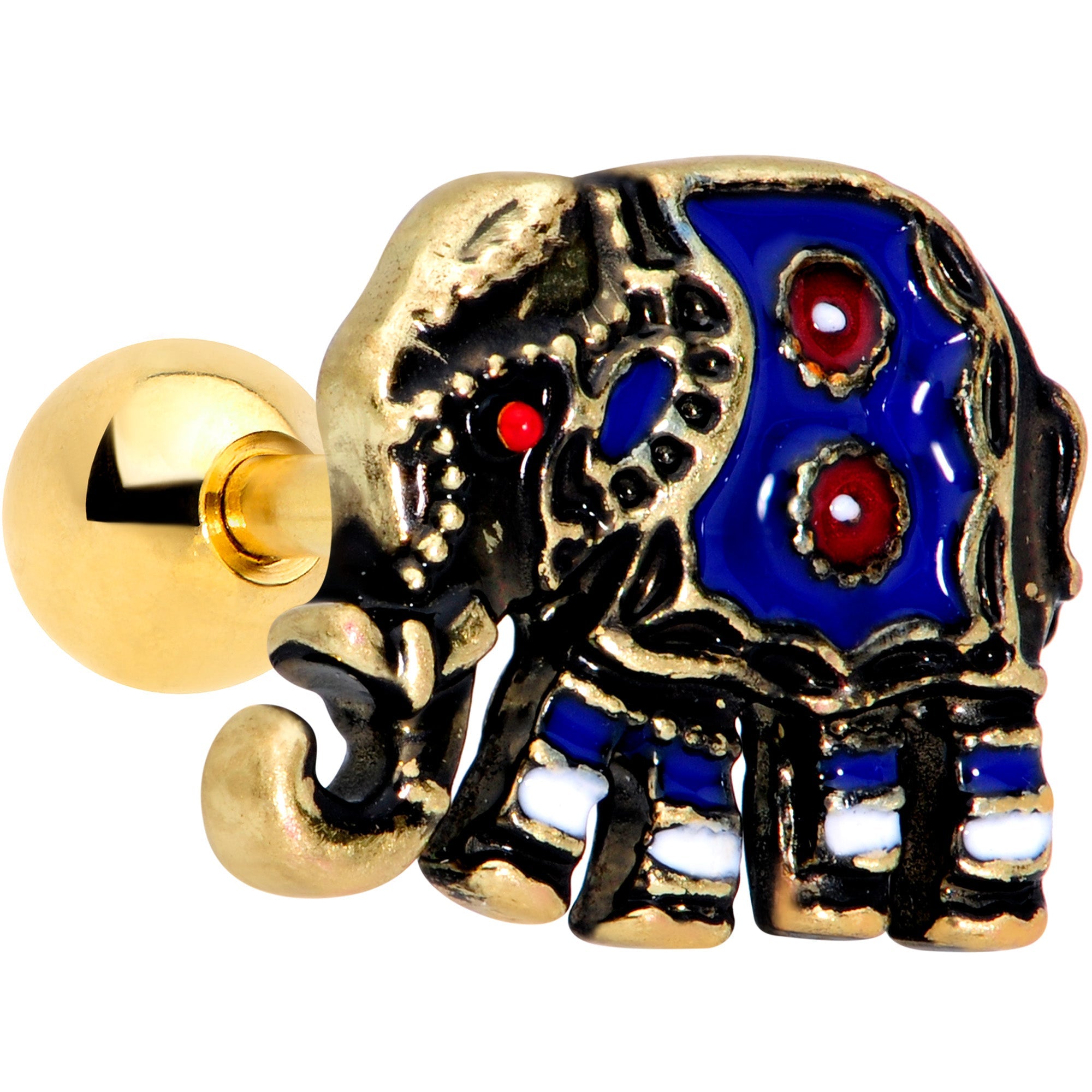 BodyCandy 16G 1/4 Gold Tone Rococo Elephant Cartilage Tragus Earring — main product shot