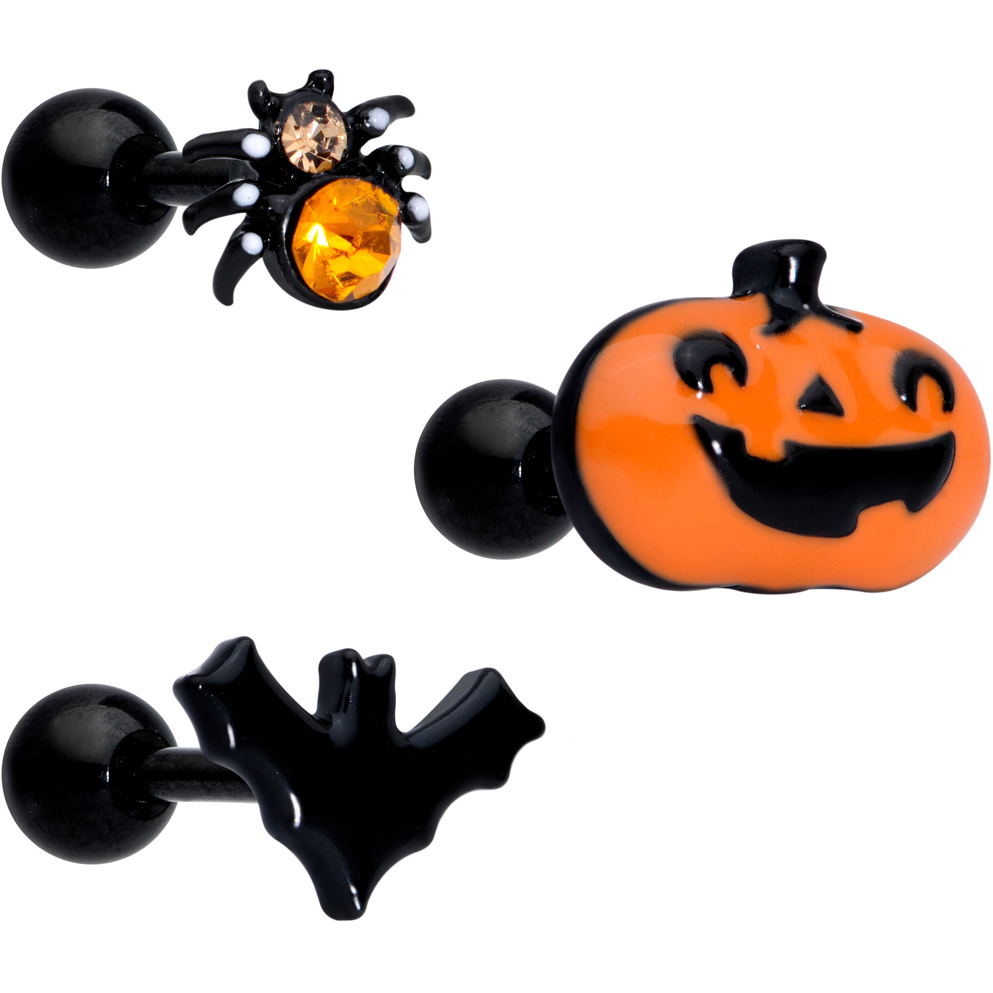 BodyCandy 16G 1/4 Orange Gem Halloween Bat Cartilage Tragus Set of 3 — main product shot