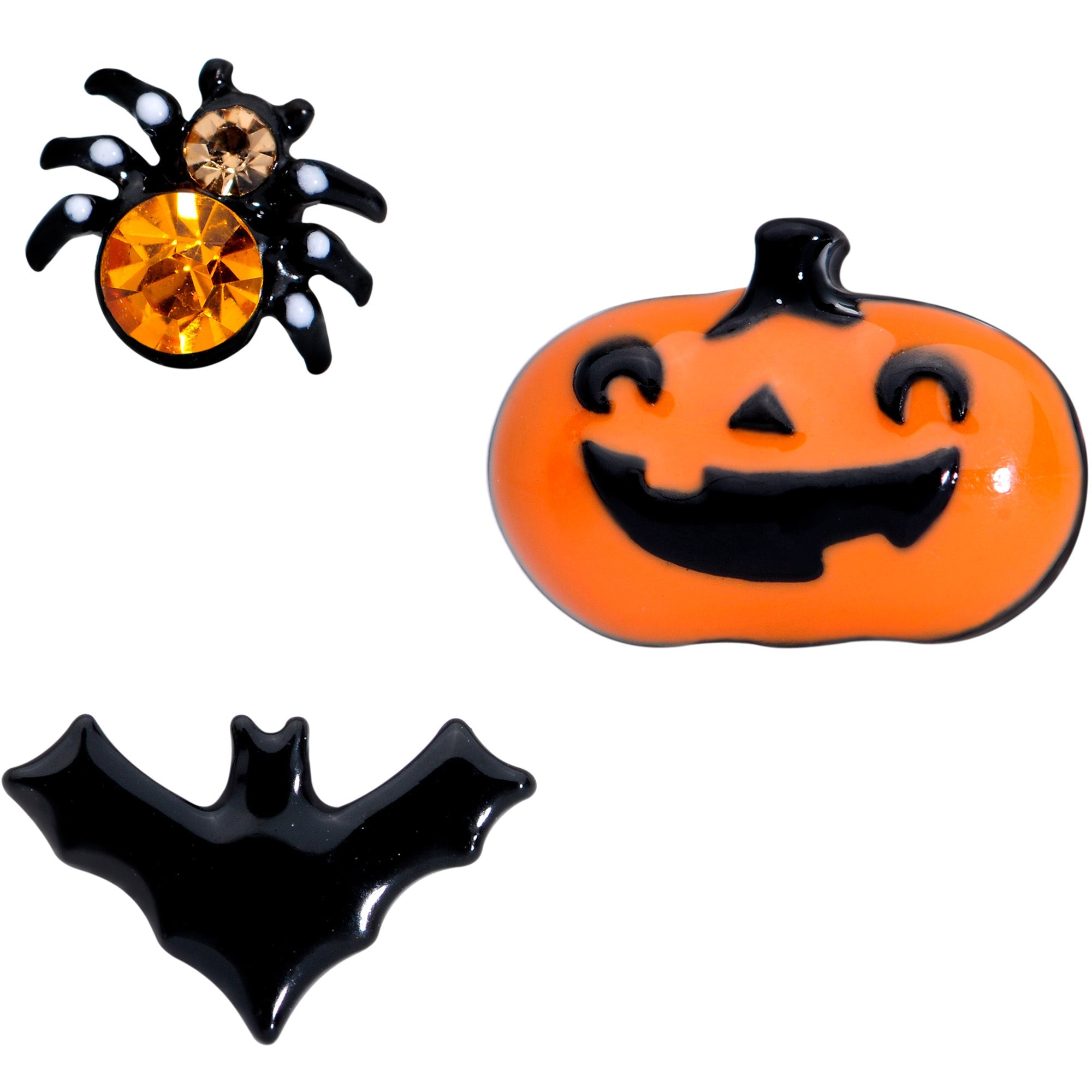 BodyCandy 16G 1/4 Orange Gem Halloween Bat Cartilage Tragus Set of 3 — detail close-up