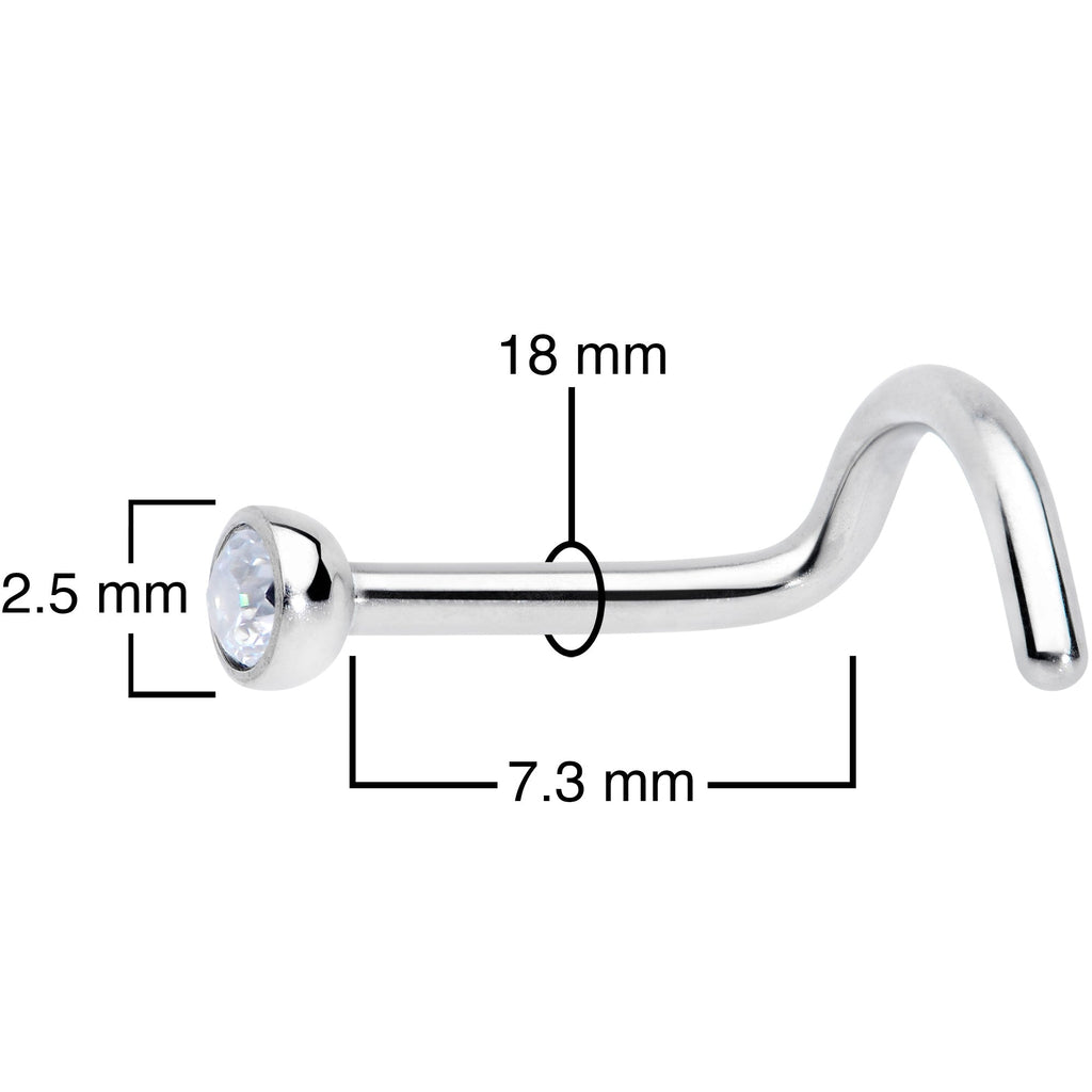 BodyCandy 18G Clear 2.5mm Grade 23 Titanium Press Fit Left Side Nose Screw — side view