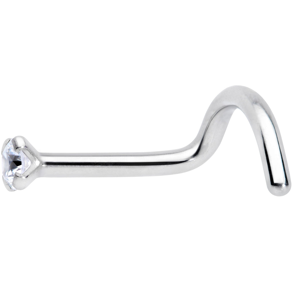 BodyCandy 18G 1/4 Clear 2mm CZ Gem Grade 23 Titanium Left Side Nose Screw — detail close-up