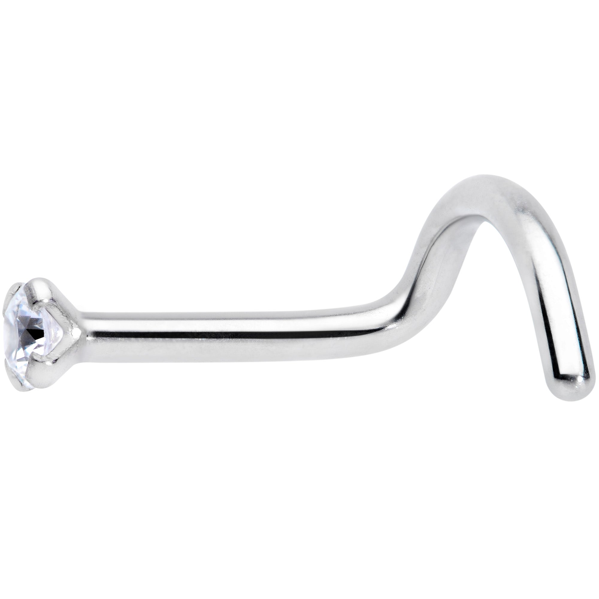 BodyCandy 18G 1/4 Clear 2mm CZ Gem Grade 23 Titanium Left Side Nose Screw — detail close-up
