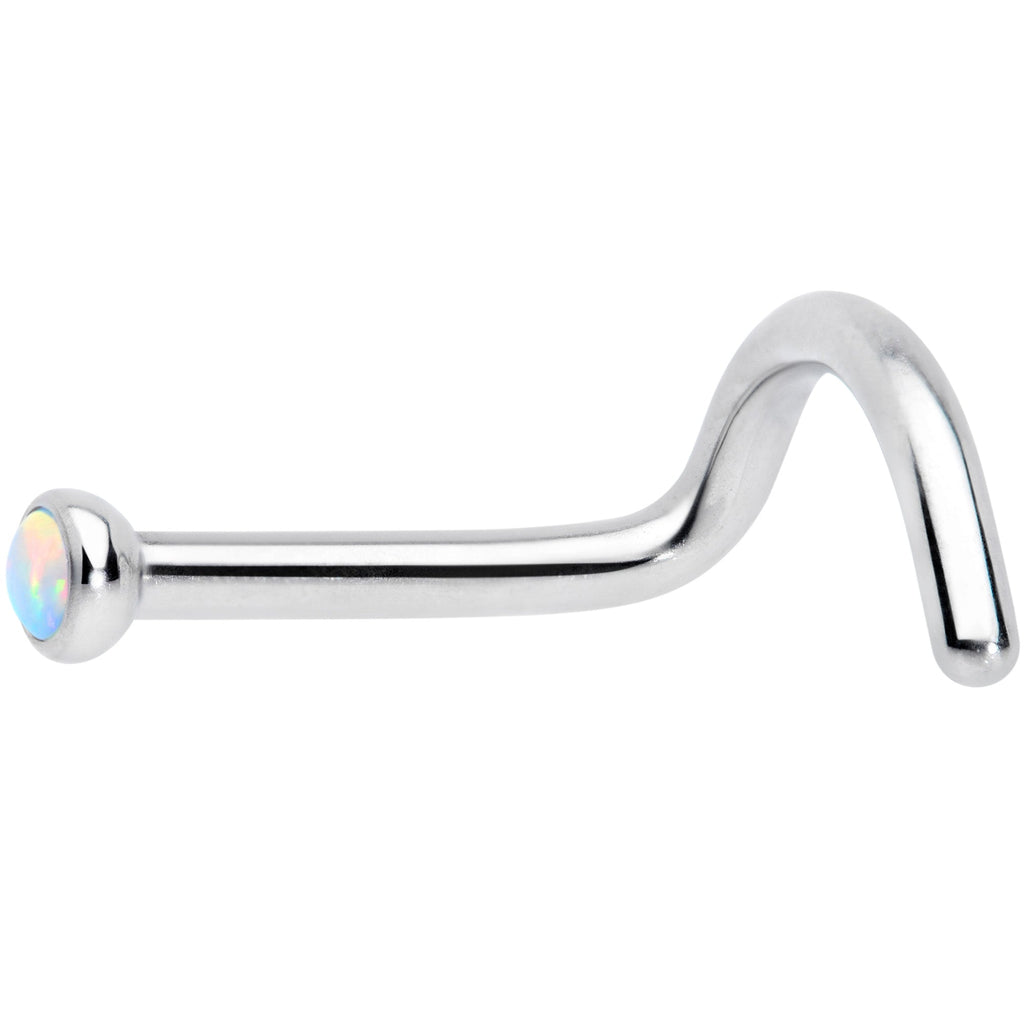 BodyCandy 18G 7mm White 2mm Synthetic Opal Titanium Left Nose Ring Screw — detail close-up