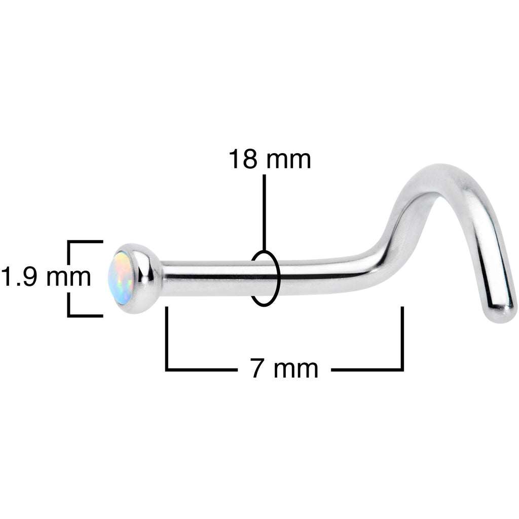 BodyCandy 18G 7mm White 2mm Synthetic Opal Titanium Left Nose Ring Screw — side view