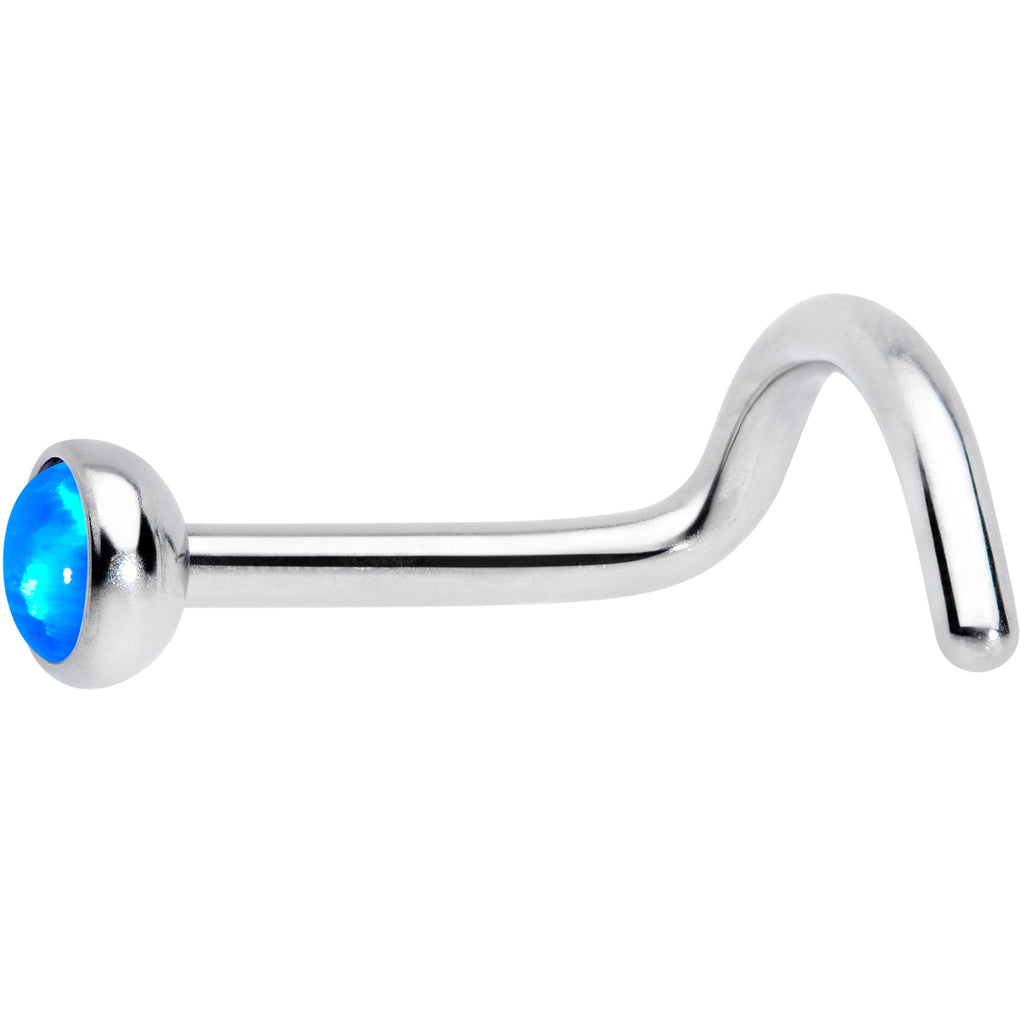 BodyCandy 18G 7mm Blue 3mm Synthetic Opal Titanium Left Nose Ring Screw — detail close-up