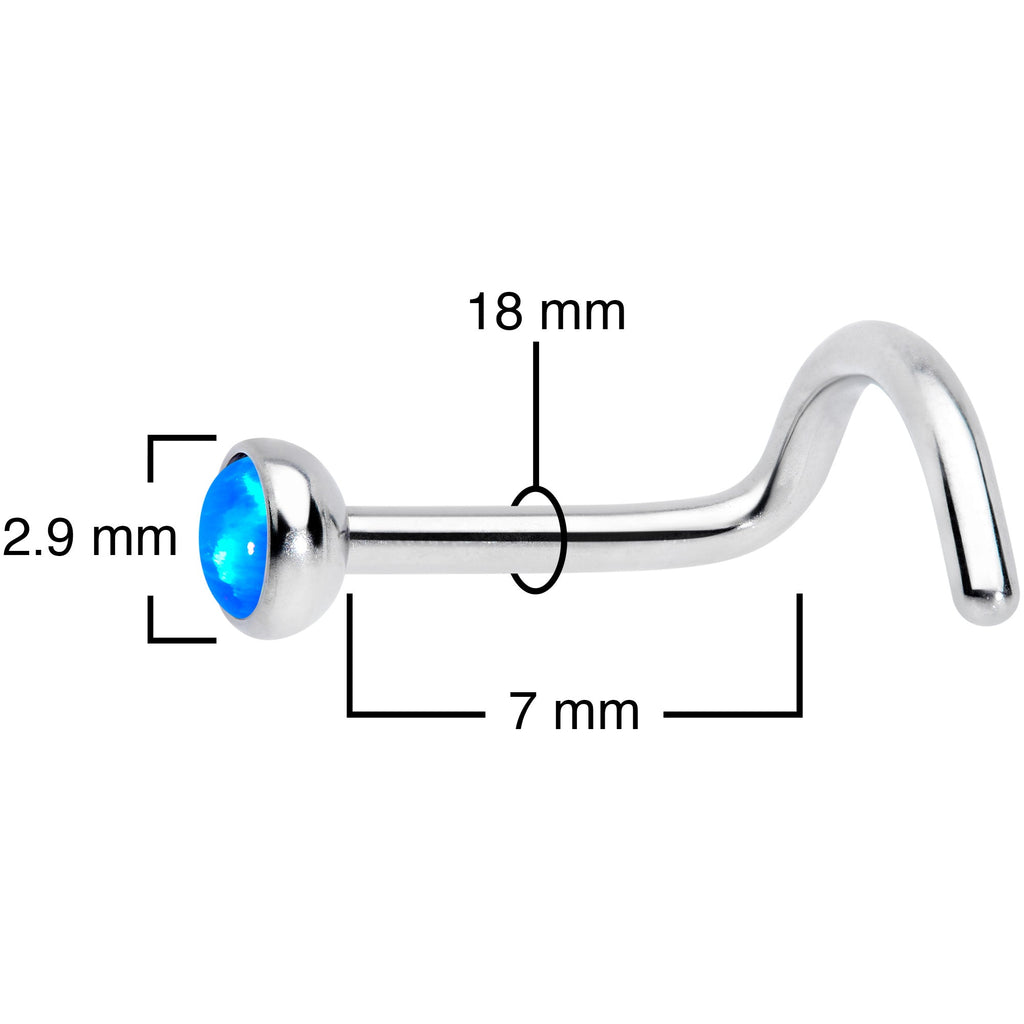 BodyCandy 18G 7mm Blue 3mm Synthetic Opal Titanium Left Nose Ring Screw — side view