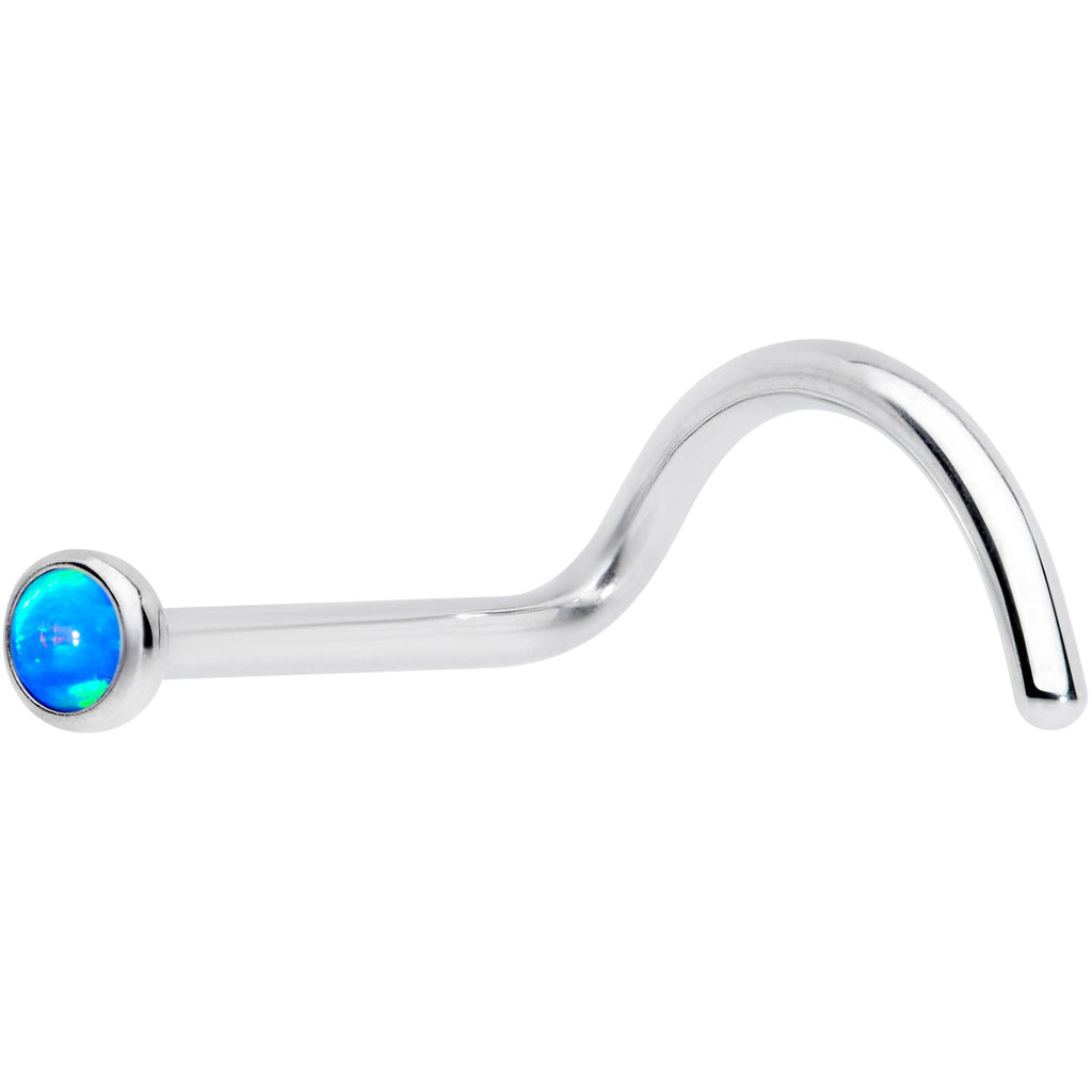 BodyCandy 20G 7mm Blue 2mm Synthetic Opal Titanium Left Nose Ring Screw — main product shot