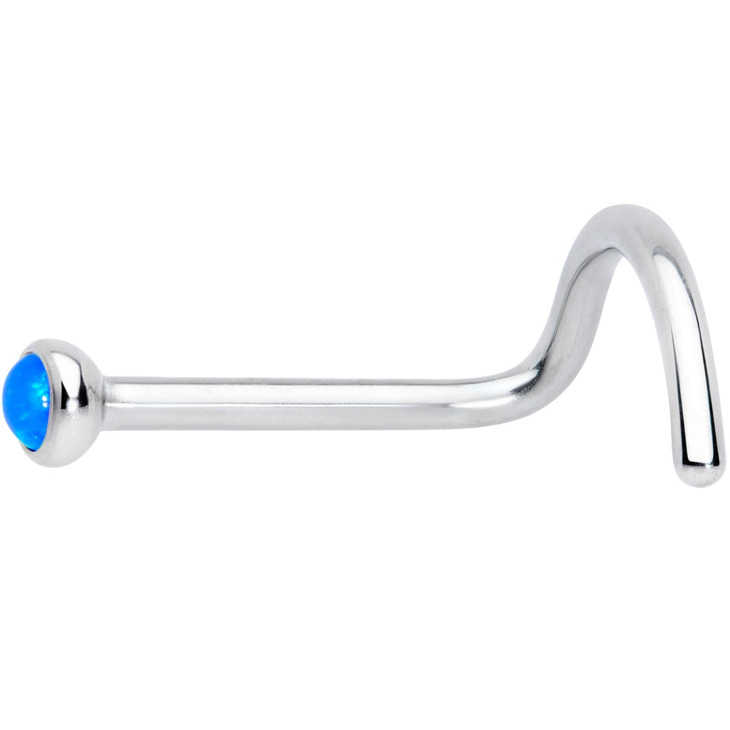BodyCandy 20G 7mm Blue 2mm Synthetic Opal Titanium Left Nose Ring Screw — detail close-up