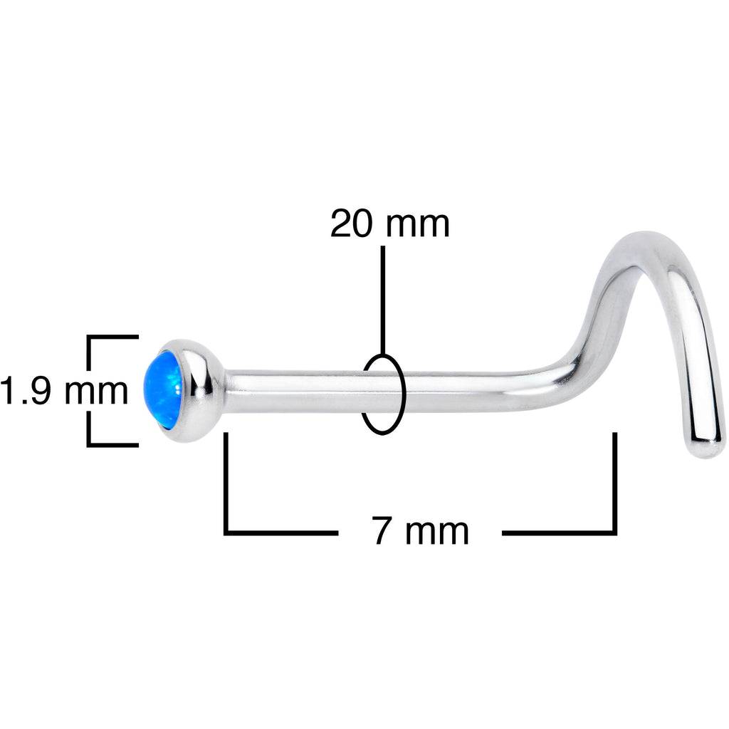 BodyCandy 20G 7mm Blue 2mm Synthetic Opal Titanium Left Nose Ring Screw — side view