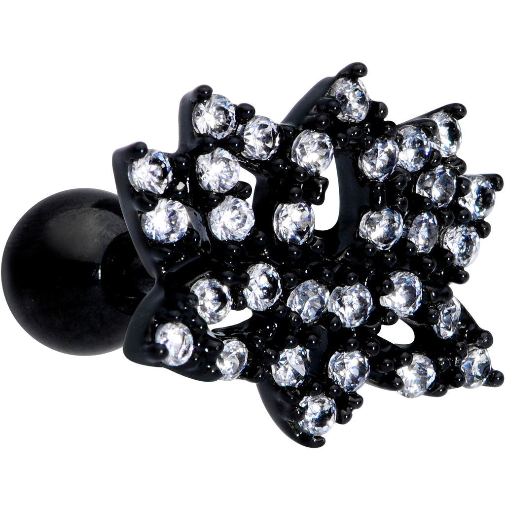 BodyCandy 16G 1/4 Clear CZ Gem Black Lotus Flower Cartilage Tragus — main product shot
