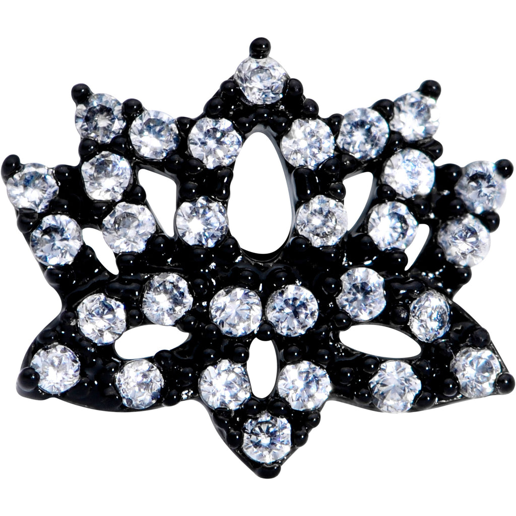 BodyCandy 16G 1/4 Clear CZ Gem Black Lotus Flower Cartilage Tragus — detail close-up