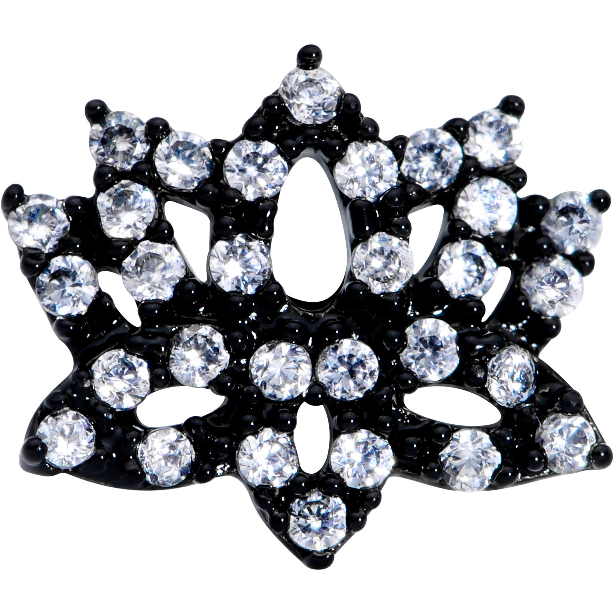 BodyCandy 16G 1/4 Clear CZ Gem Black Lotus Flower Cartilage Tragus — detail close-up