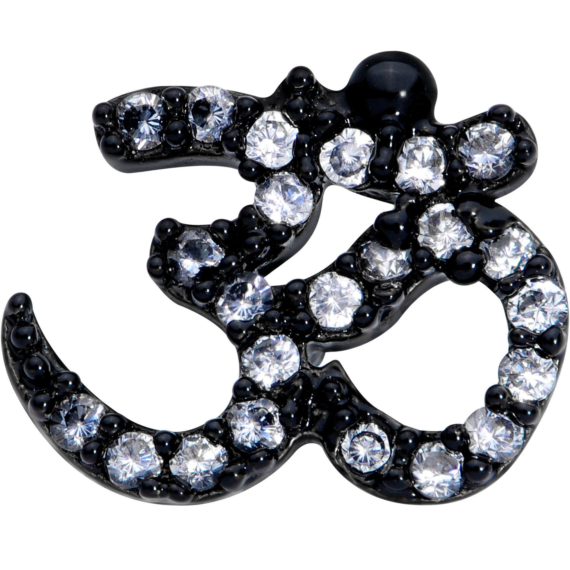 BodyCandy 16G 1/4 Clear CZ Gem Black PVD Amazing Om Cartilage Tragus — detail close-up