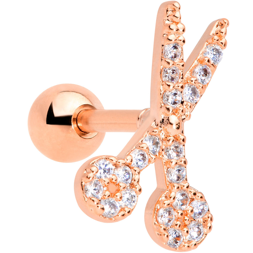 BodyCandy 16G 1/4 Clear CZ Gem Rose Gold Tone Scissors Cartilage Tragus — main product shot