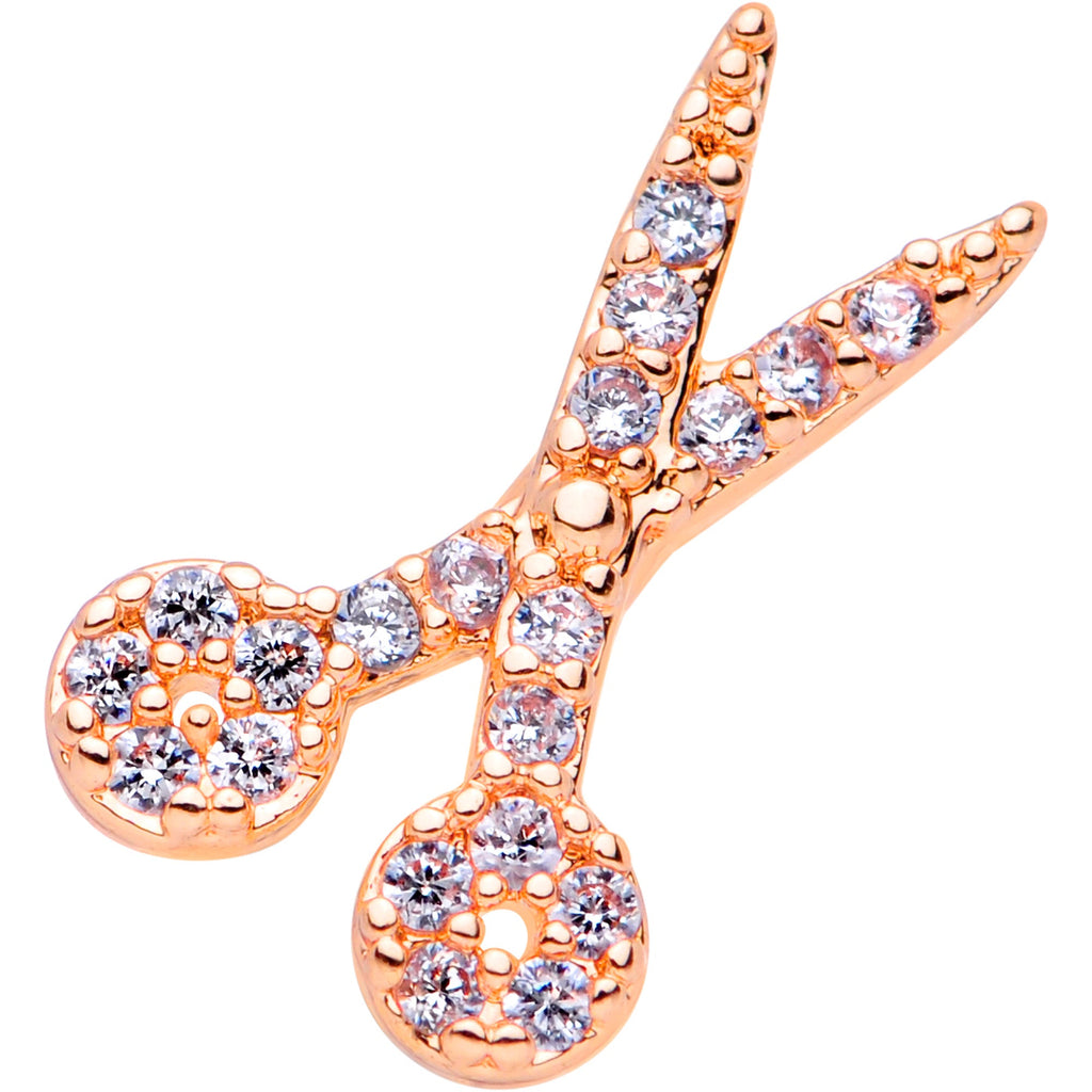 BodyCandy 16G 1/4 Clear CZ Gem Rose Gold Tone Scissors Cartilage Tragus — detail close-up