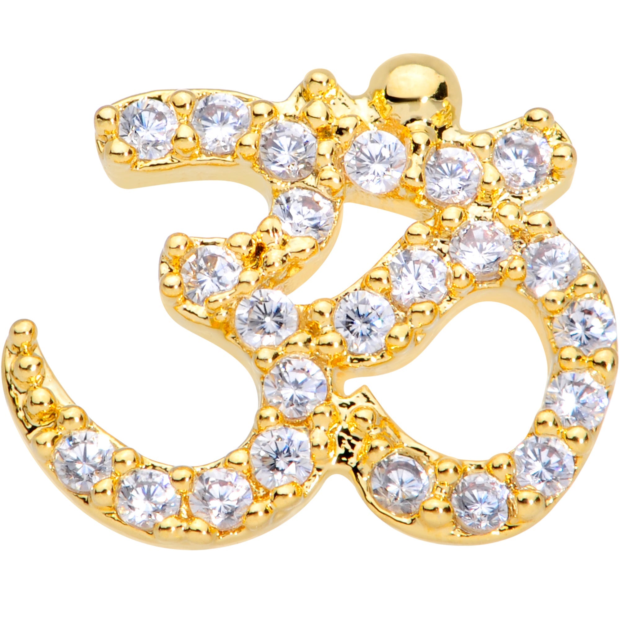 BodyCandy 16G 5/16 Clear CZ Gem Gold Tone Amazing Om Labret Monroe Tragus — detail close-up