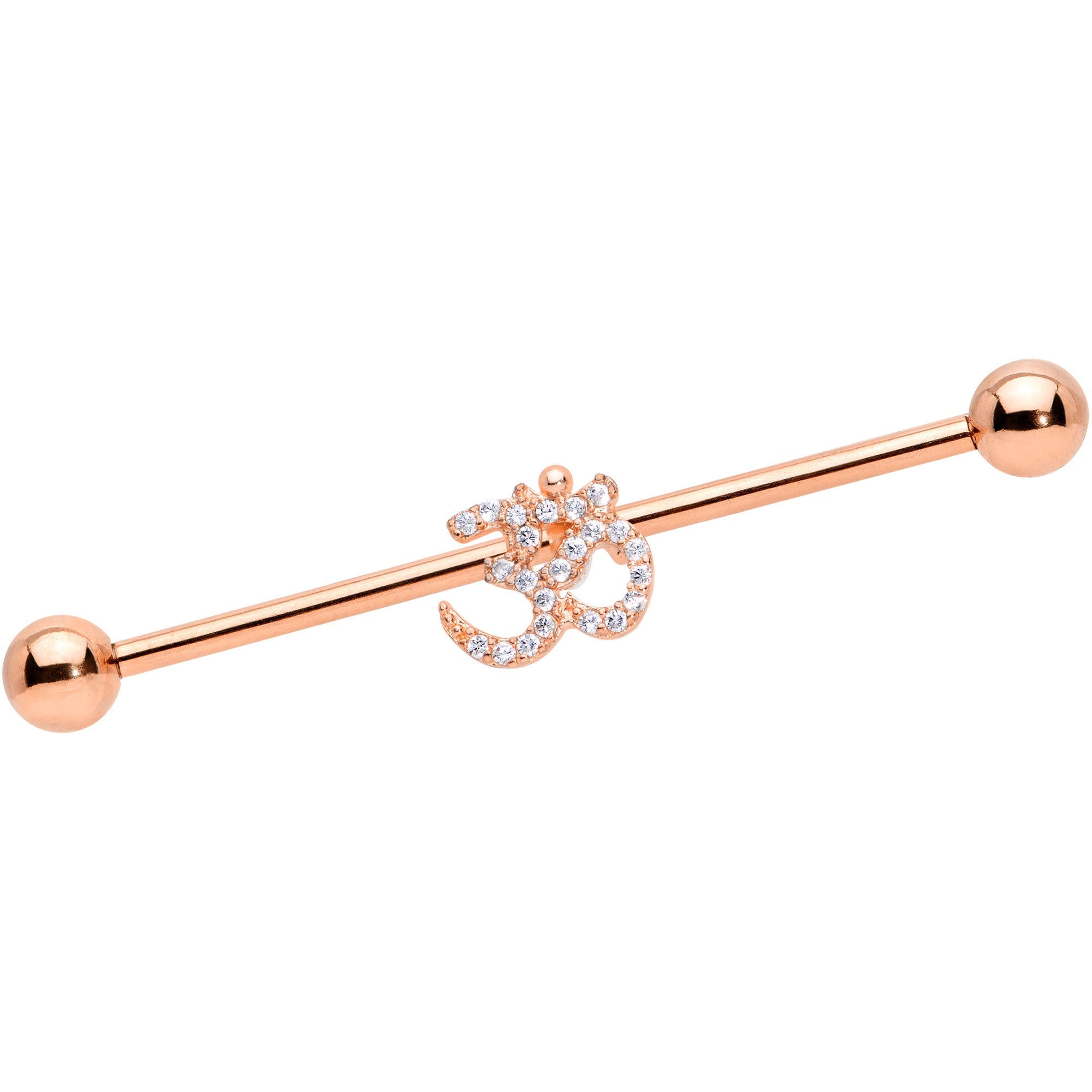 BodyCandy 14G Clear CZ Gem Rose Gold Hue Amazing Om Industrial Barbell 38mm — main product shot
