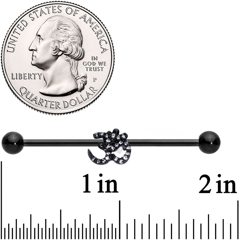 BodyCandy 14G Clear CZ Gem Black Amazing Om Industrial Barbell 38mm — detail close-up
