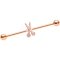 BodyCandy 14G Clear CZ Gem Rose Gold Tone Scissors Industrial Barbell 38mm — main product shot