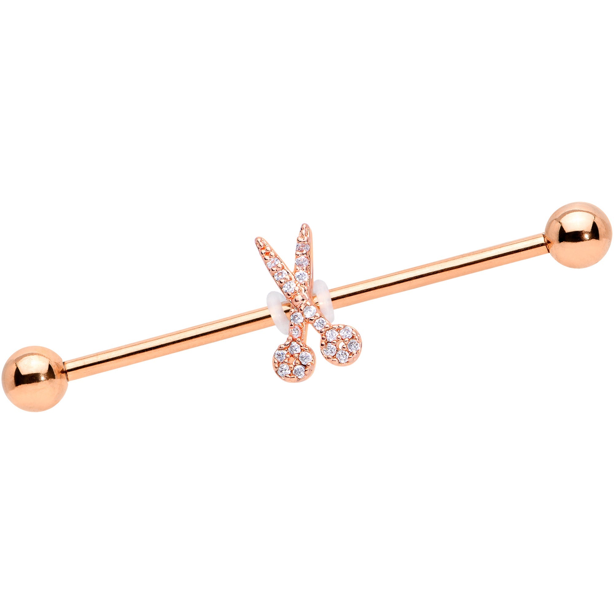 BodyCandy 14G Clear CZ Gem Rose Gold Tone Scissors Industrial Barbell 38mm — main product shot