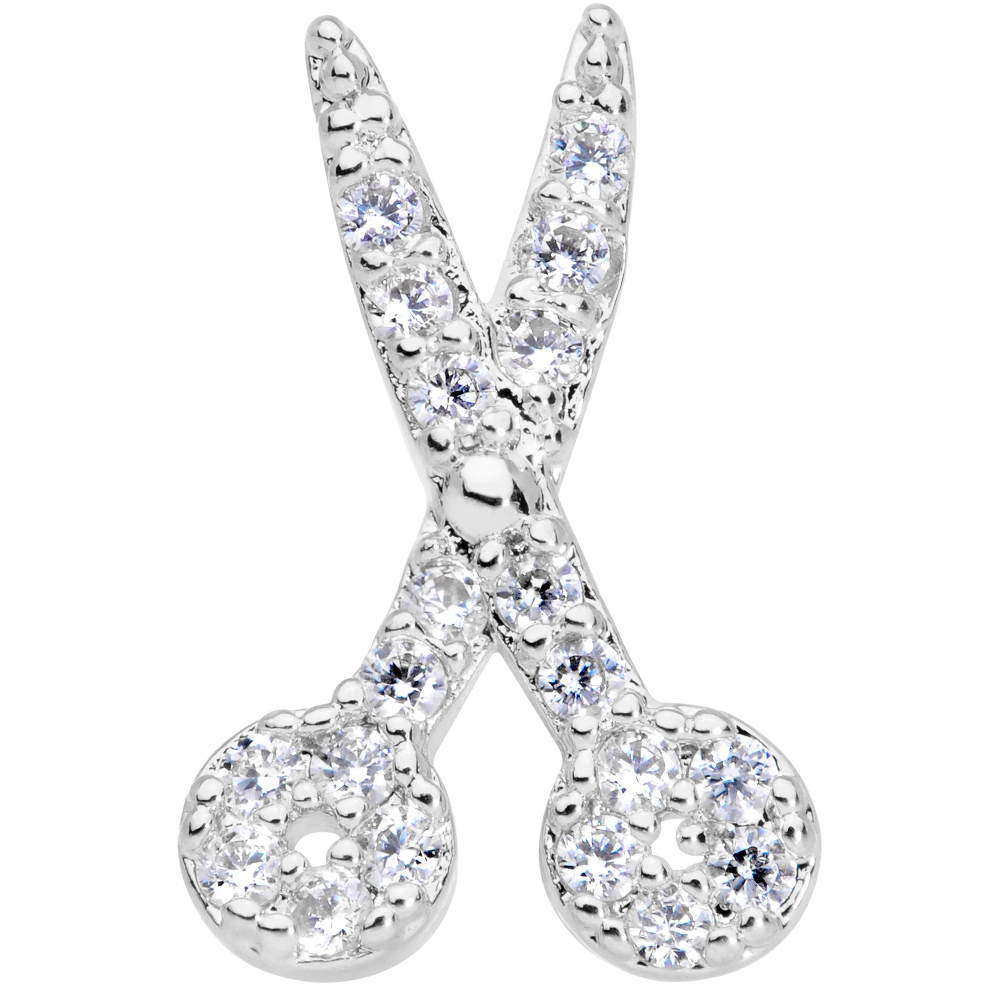 BodyCandy 20G 1/4 Clear CZ Gem Shear Scissors Nose Bone — detail close-up
