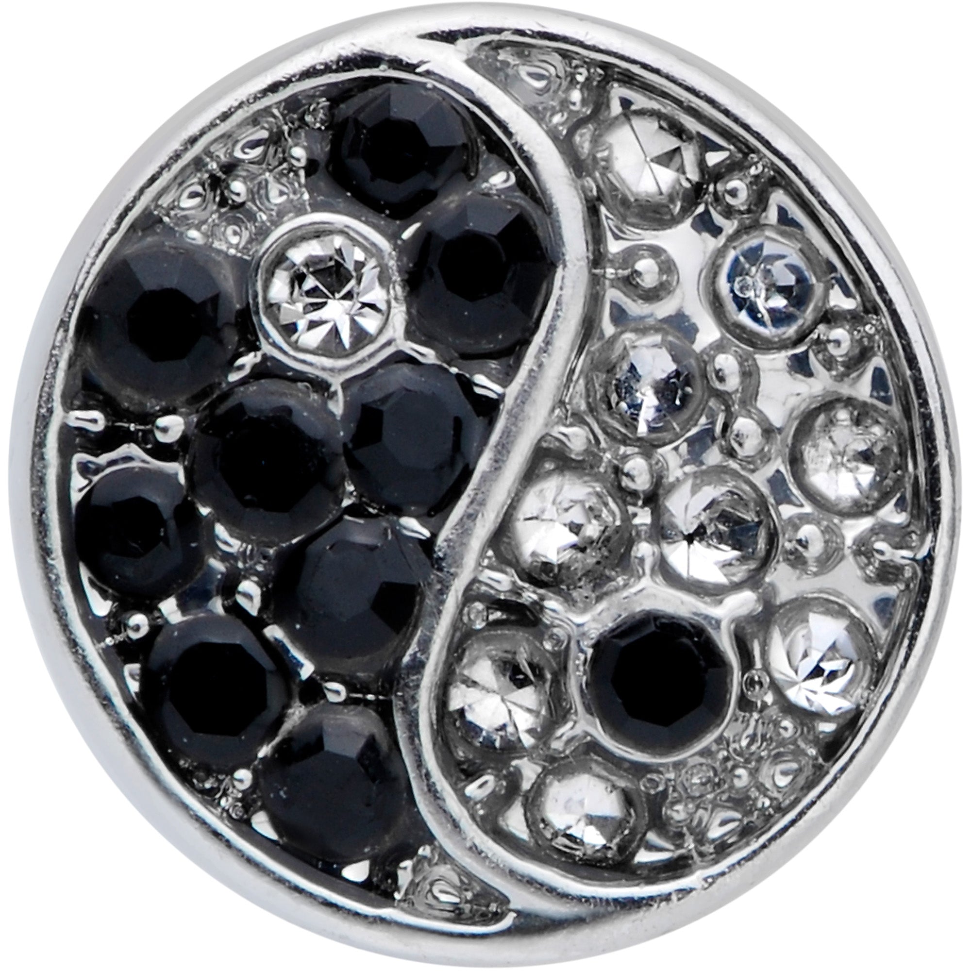 BodyCandy 16G 5/16 Clear Black Gem Yin Yang Labret Monroe Tragus — detail close-up