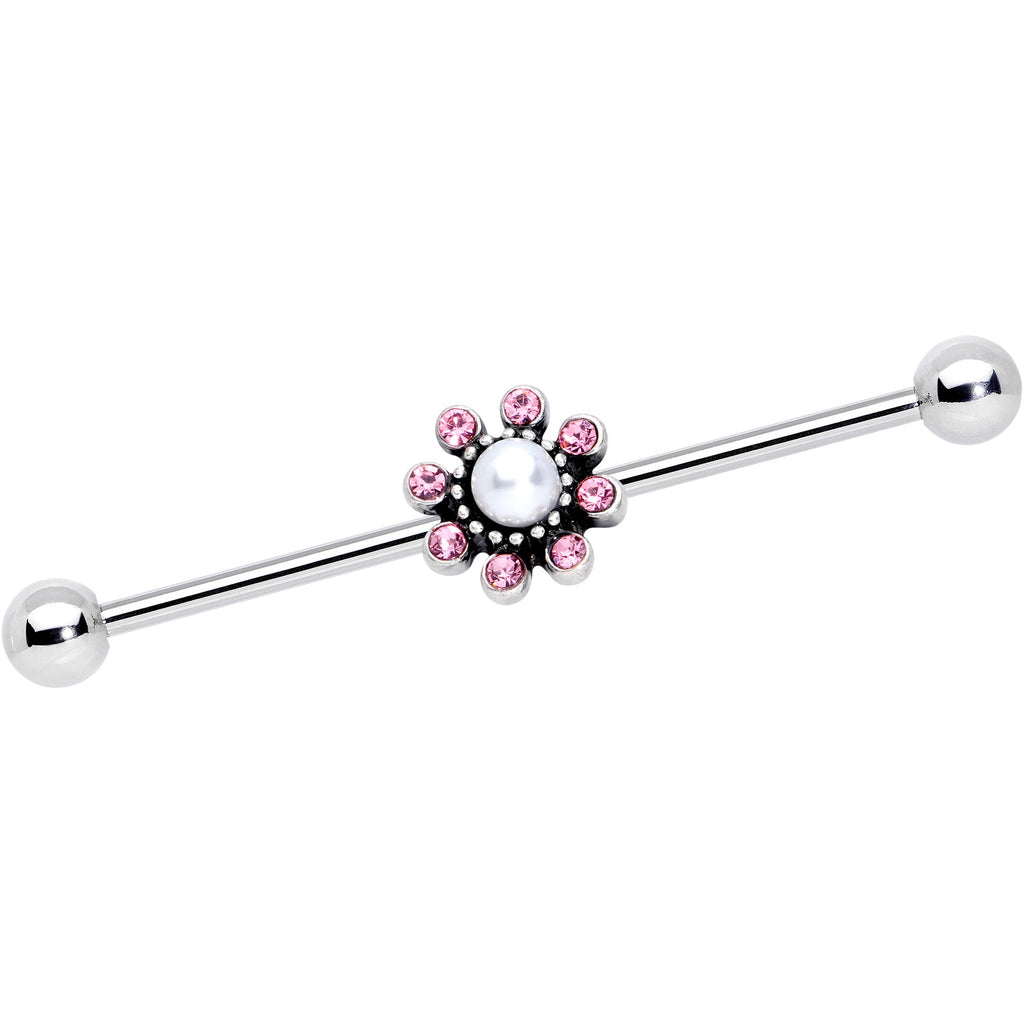 BodyCandy 14G Pink Gem Pearlescent Flower Industrial Barbell 38mm — main product shot