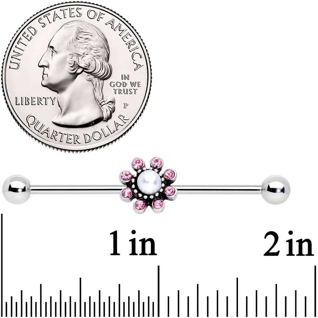 BodyCandy 14G Pink Gem Pearlescent Flower Industrial Barbell 38mm — lifestyle context
