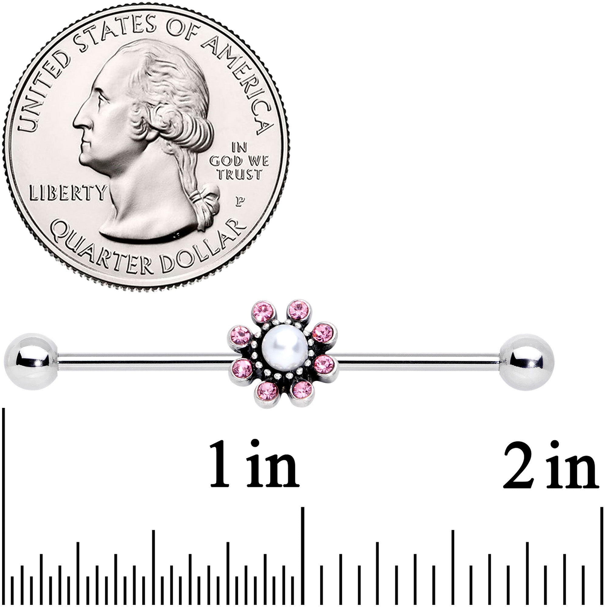 BodyCandy 14G Pink Gem Pearlescent Flower Industrial Barbell 38mm — lifestyle context