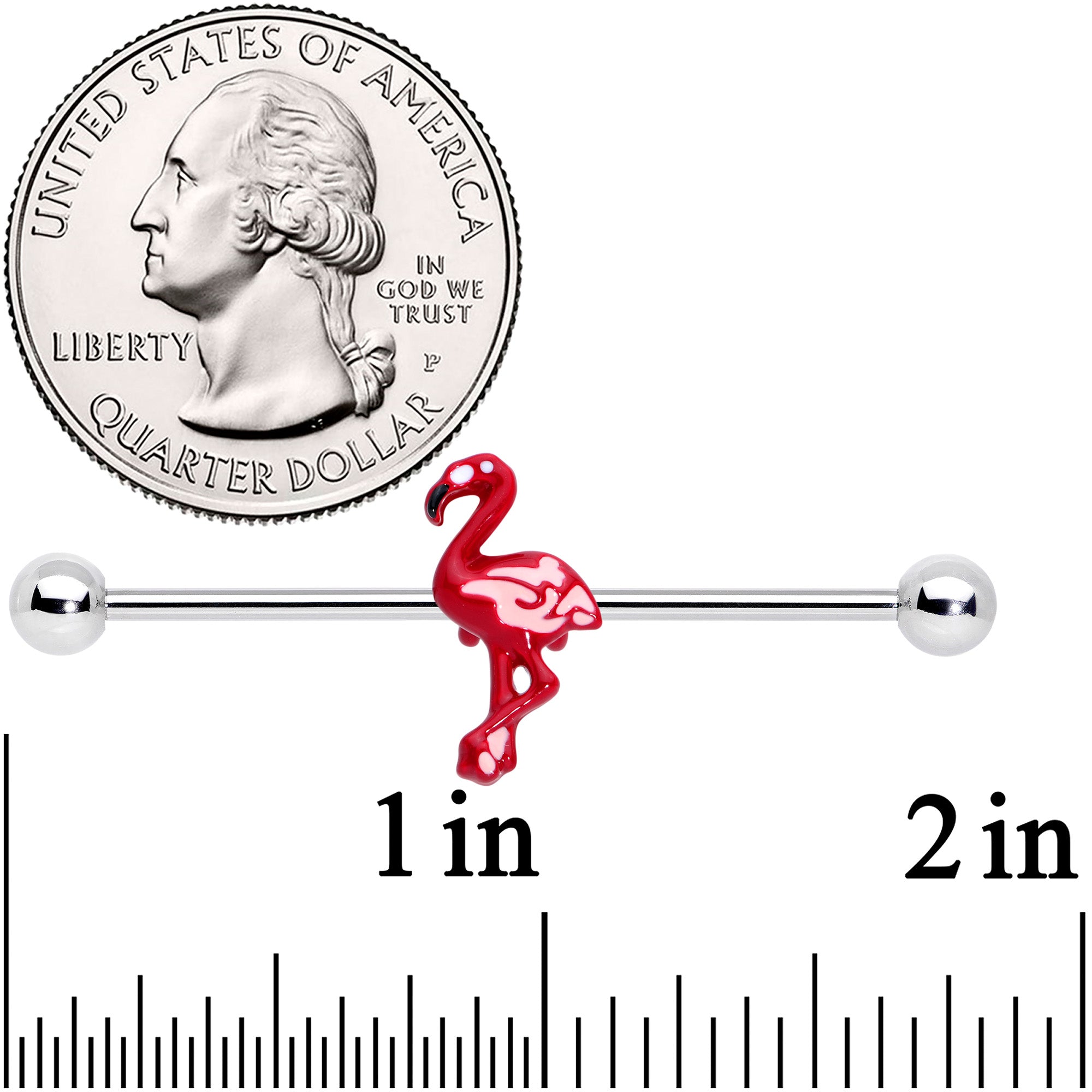 BodyCandy 14G Red Pink Flamingo Industrial Barbell 38mm — detail close-up