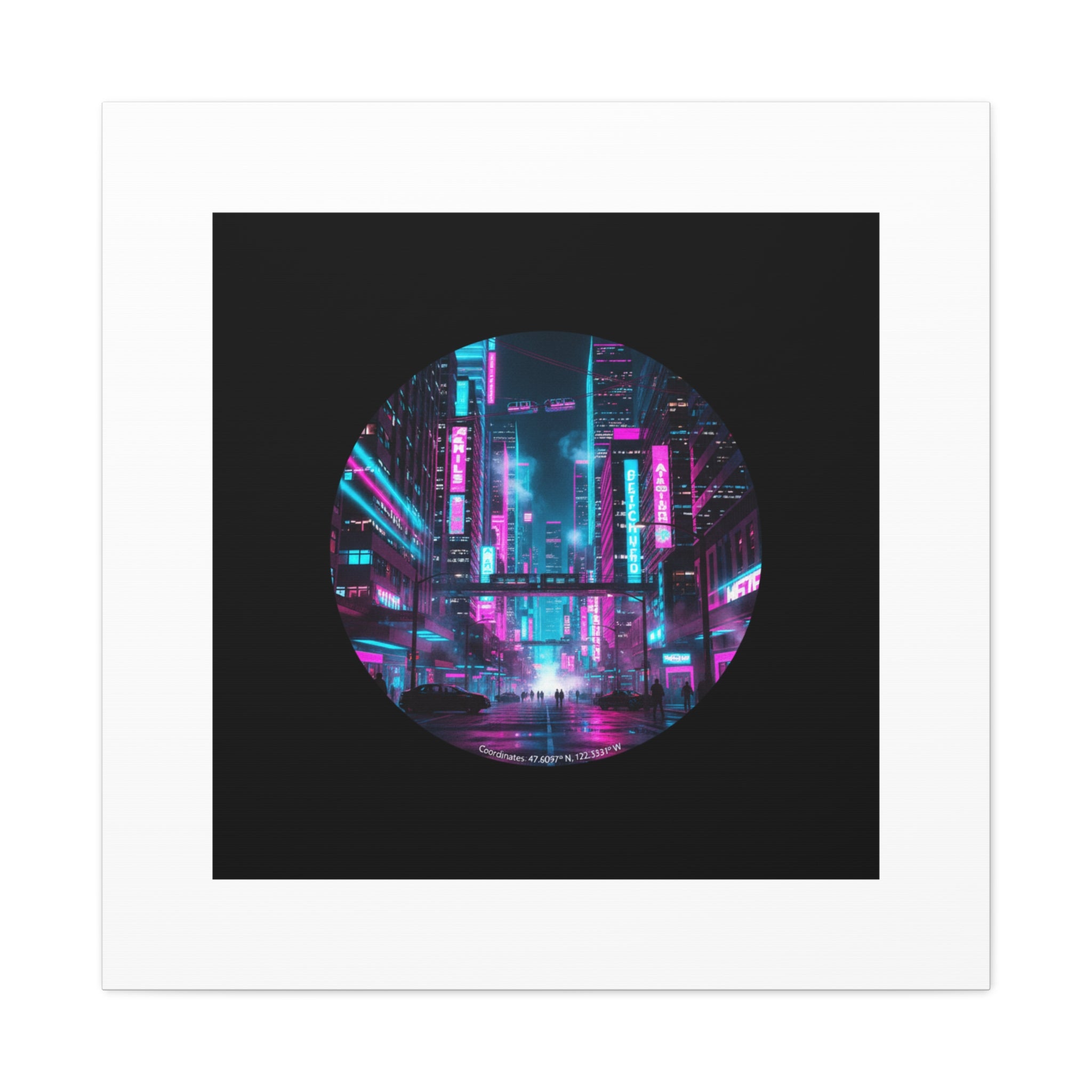 Neon Cyberpunk Cityscape Canvas | synthwave skyline, future city art