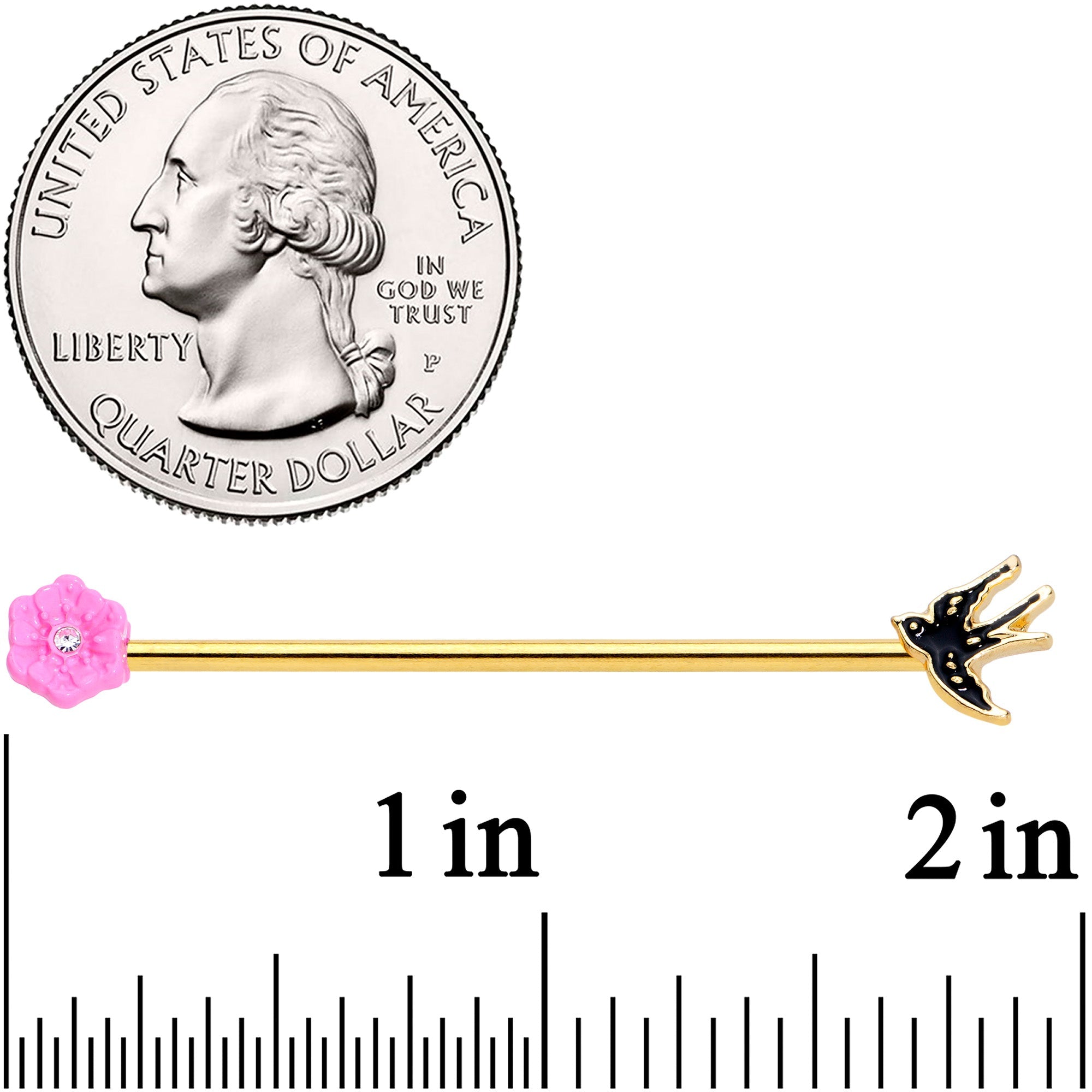 BodyCandy 14G Clear Gem Gold Tone Bird Flower Industrial Barbell 38mm — lifestyle context