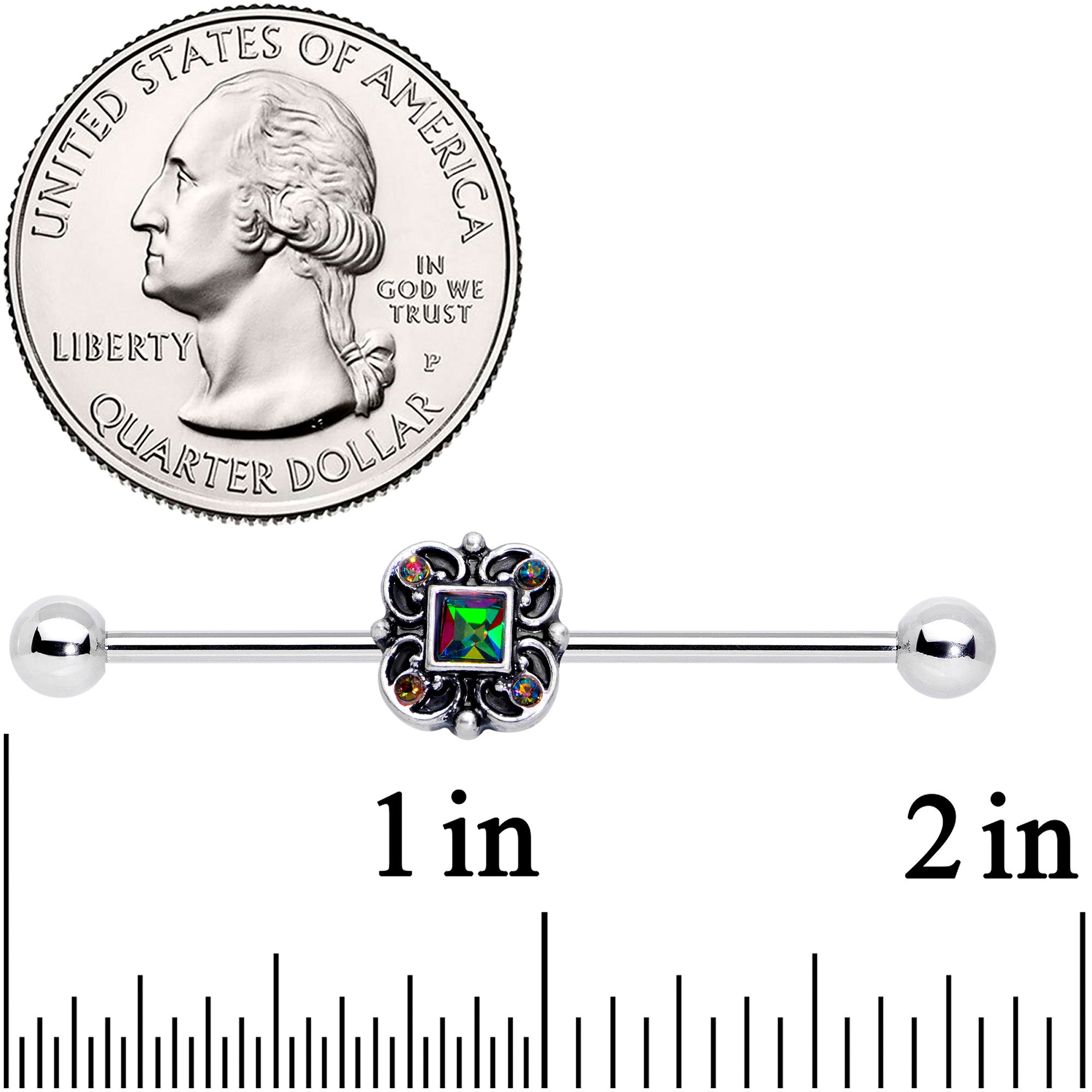BodyCandy 14G Vitrail Gem Royal Seal Industrial Barbell 38mm — detail close-up
