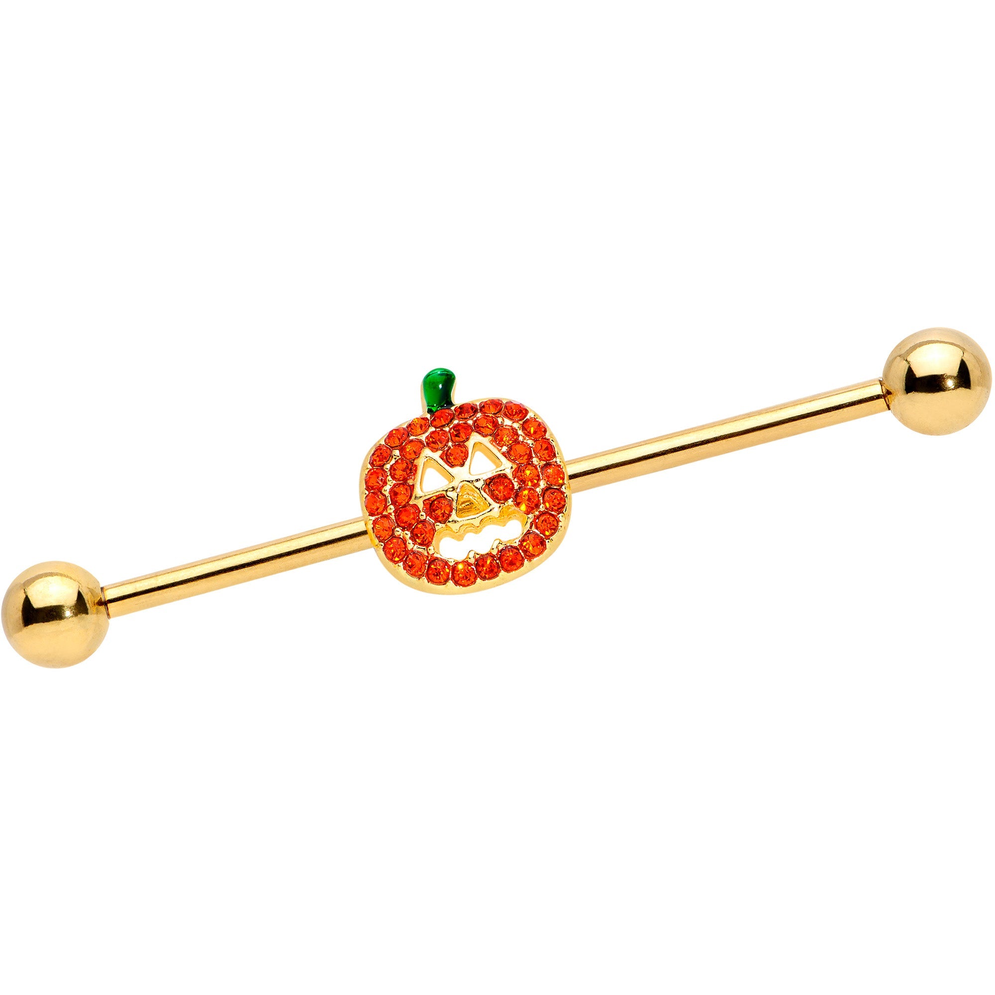 BodyCandy 14G Orange Gem Gold Tone Jack O Lantern Industrial Barbell 38mm — main product shot