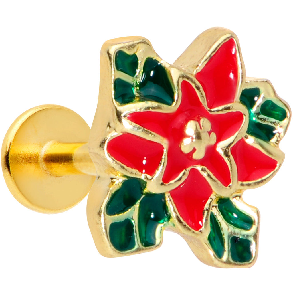BodyCandy 16G 5/16 Gold Tone Poinsettia Christmas Labret Monroe Tragus — main product shot