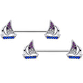 BodyCandy 14G 5/8 Blue Purple Clear Gem Sailboat Barbell Nipple Ring Set — main product shot
