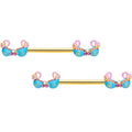 BodyCandy 14G 5/8 Pink Gem Gold Tone Bikini Top Barbell Nipple Ring Set — main product shot